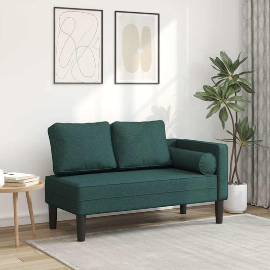 Chaise longue with cushions, dark green, textile