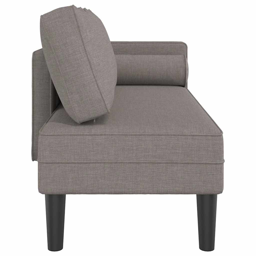 Chaise longue with cushions, taupe grey, textile