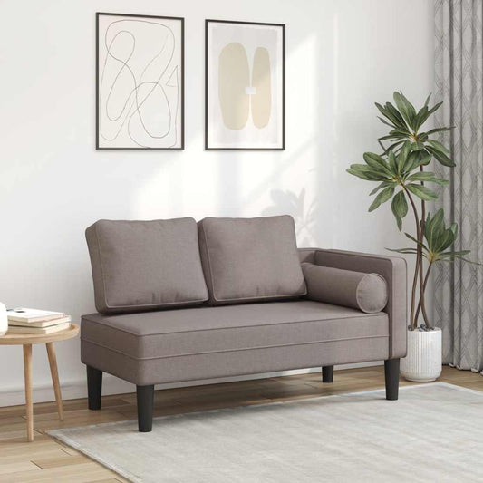 Chaise longue with cushions, taupe grey, textile