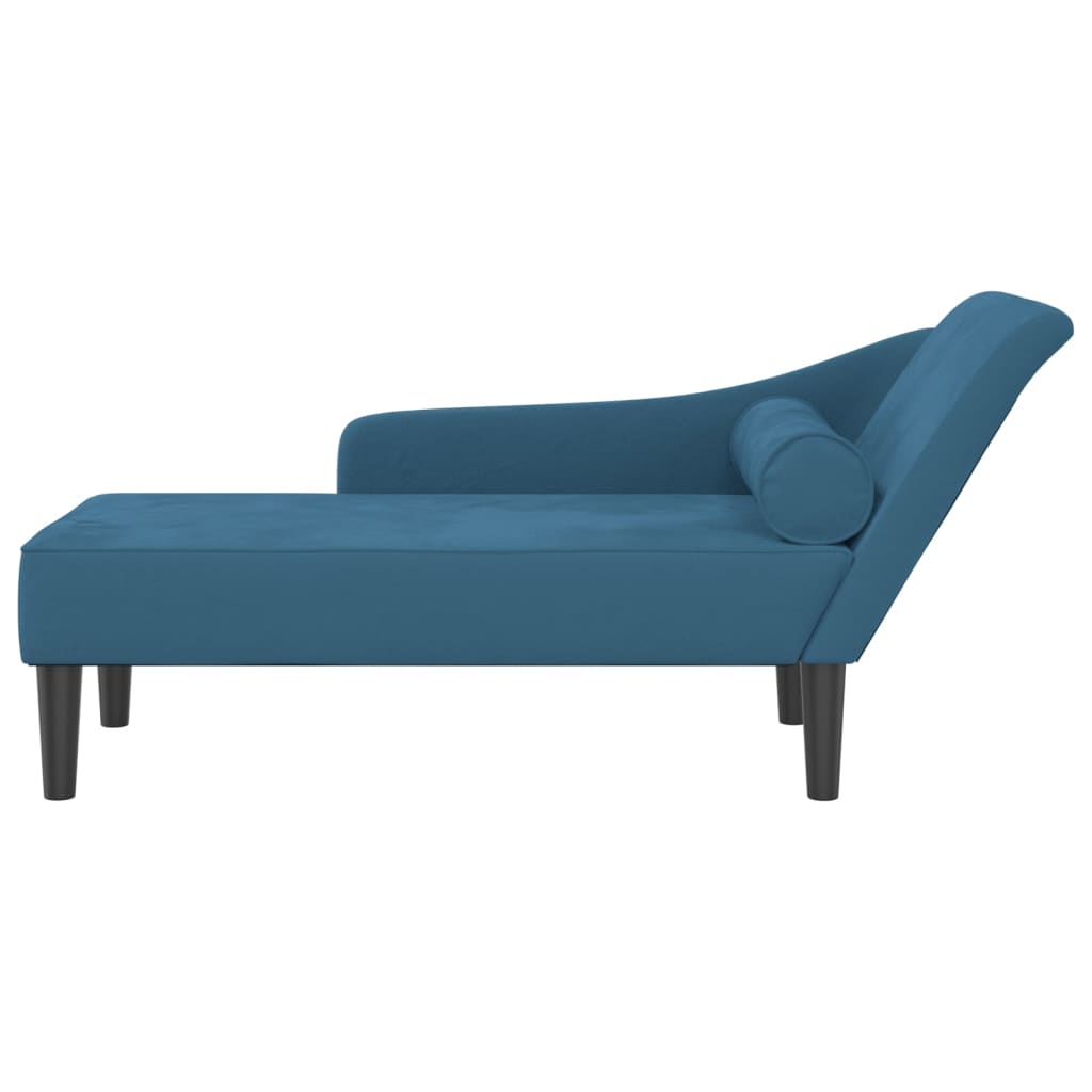 Chaise lounge chair with cushions, blue, velvet