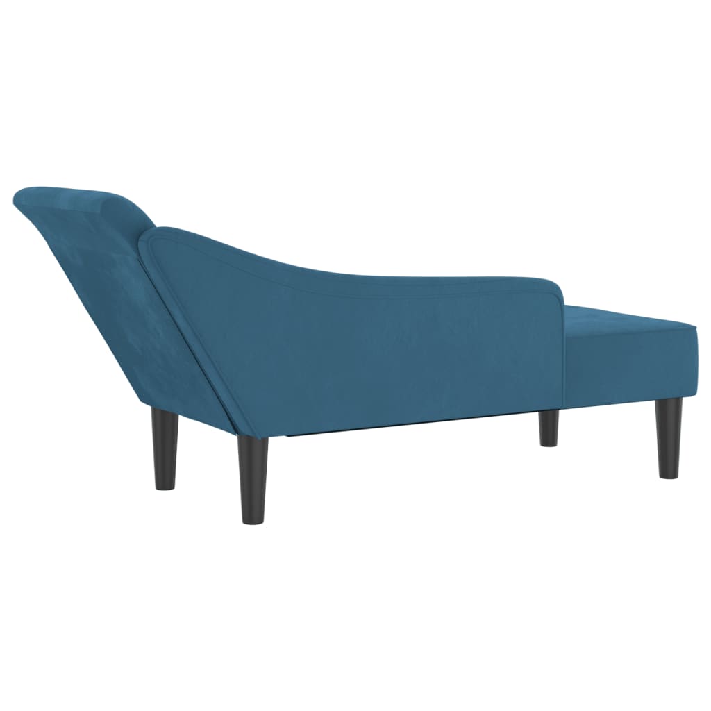 Chaise lounge chair with cushions, blue, velvet