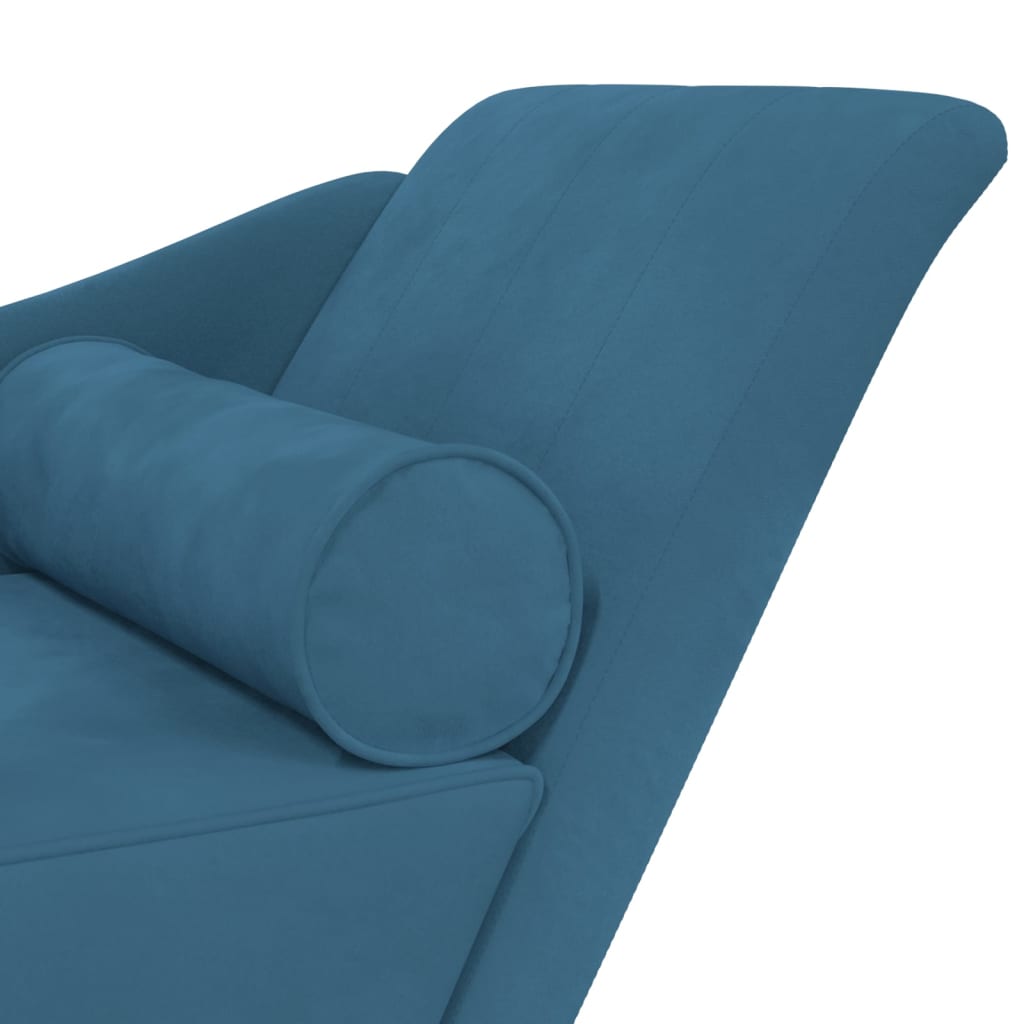 Chaise lounge chair with cushions, blue, velvet