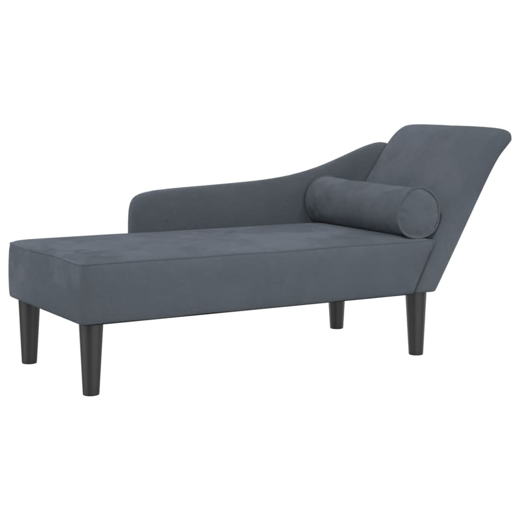 Chaise lounge chair with cushions, dark grey, velvet