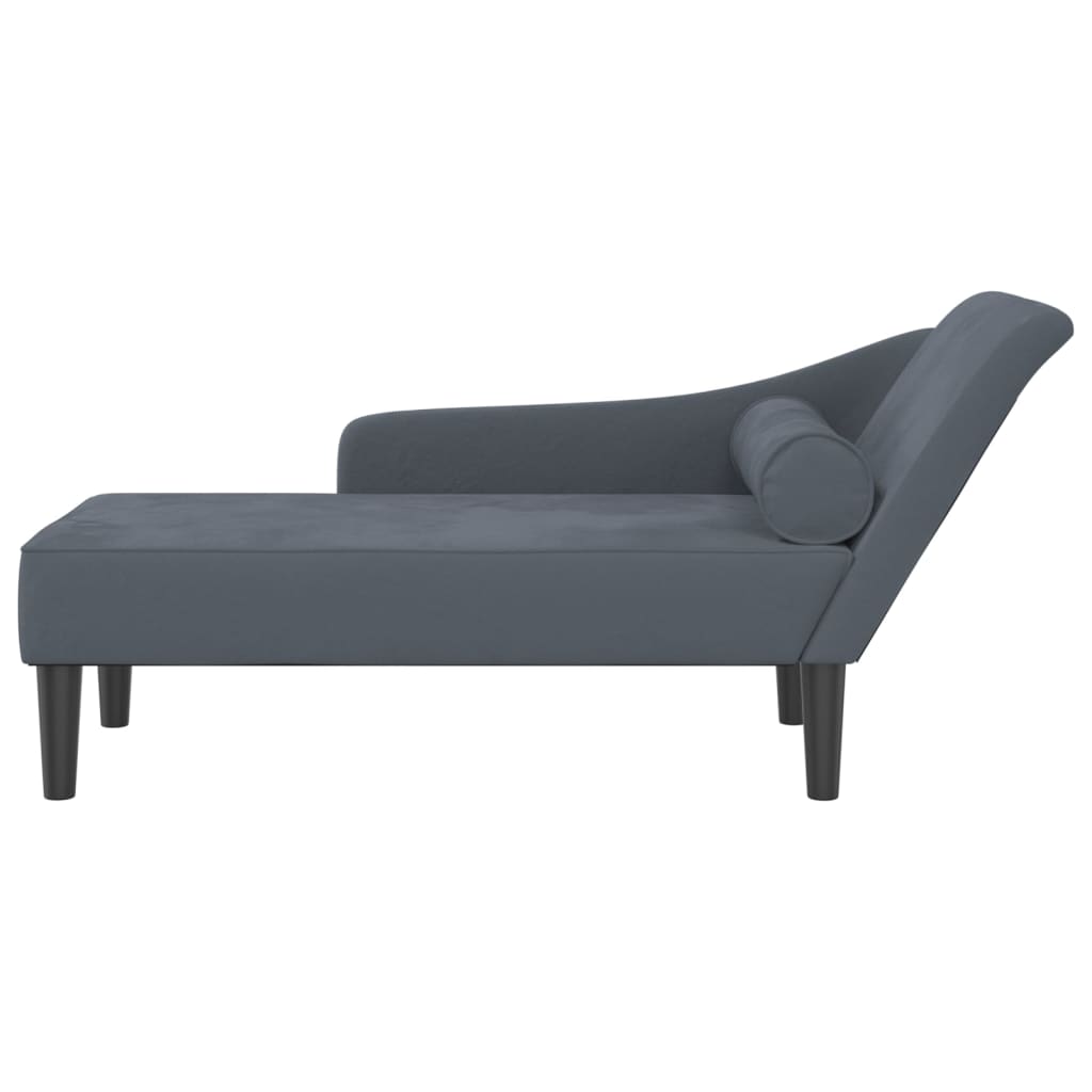 Chaise lounge chair with cushions, dark grey, velvet