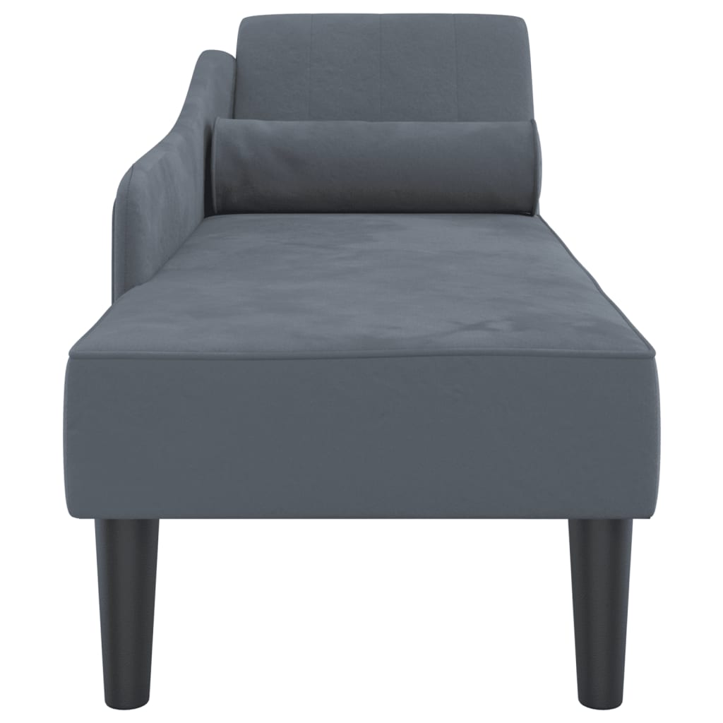 Chaise lounge chair with cushions, dark grey, velvet