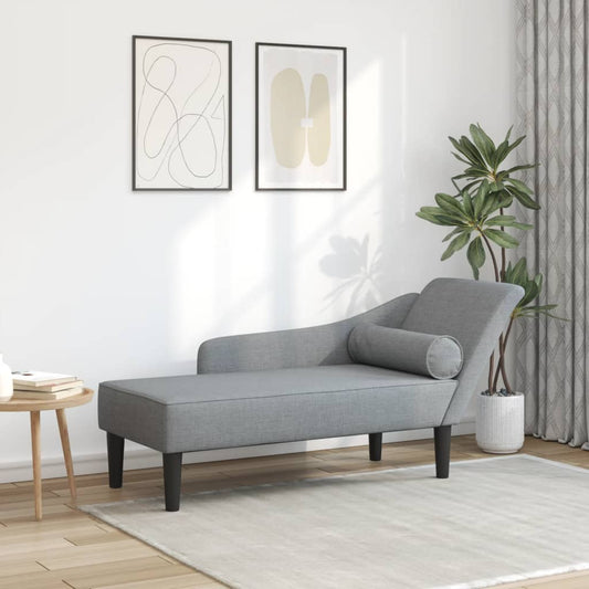 Chaise longue with cushions, light grey, textile