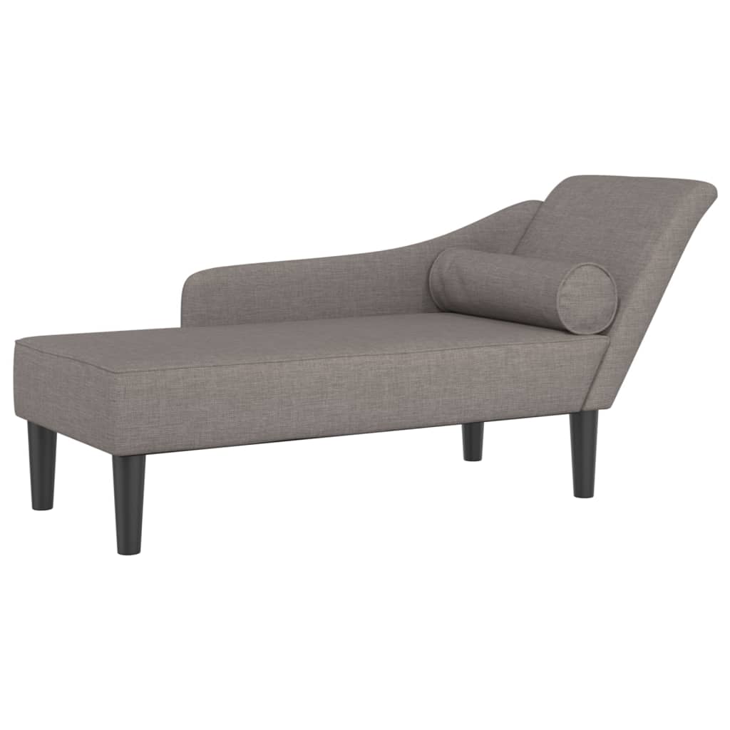 Chaise longue with cushions, taupe grey, textile