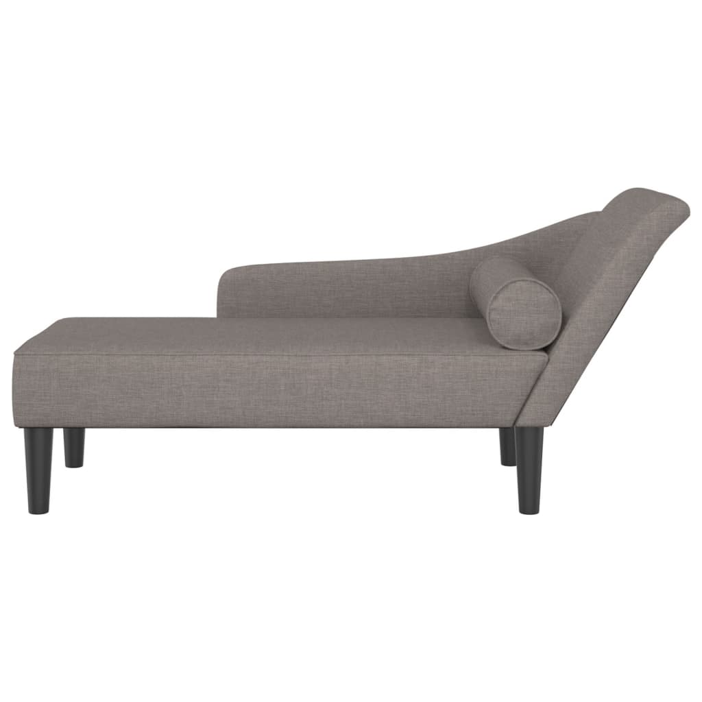 Chaise longue with cushions, taupe grey, textile