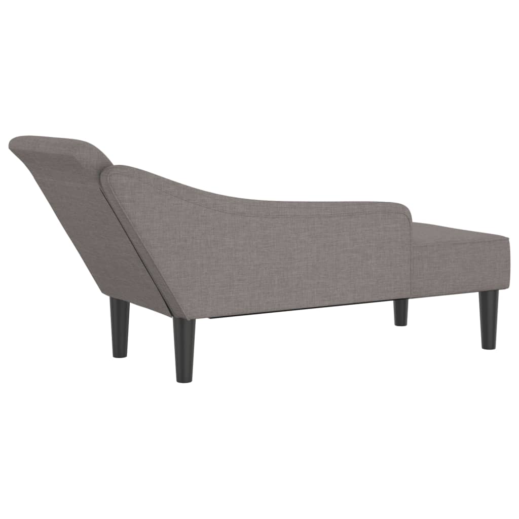 Chaise longue with cushions, taupe grey, textile