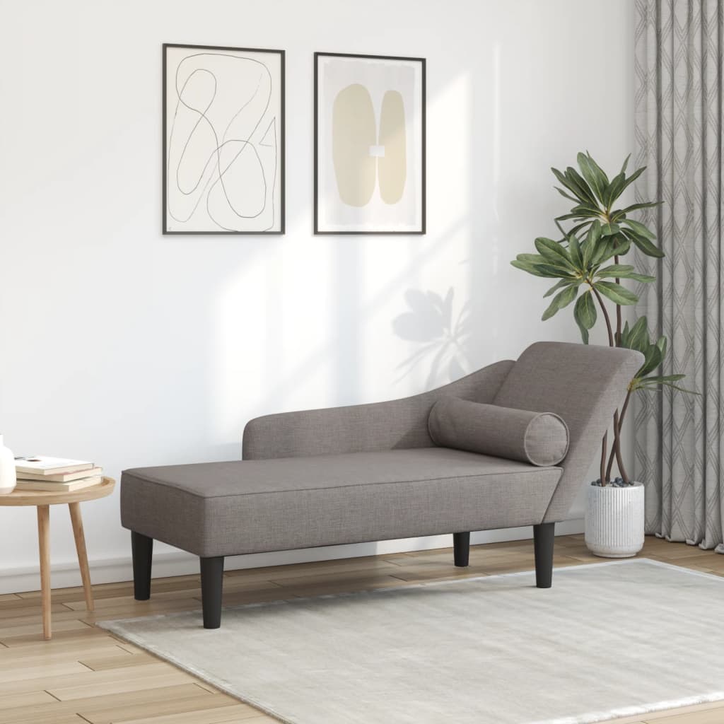 Chaise longue with cushions, taupe grey, textile