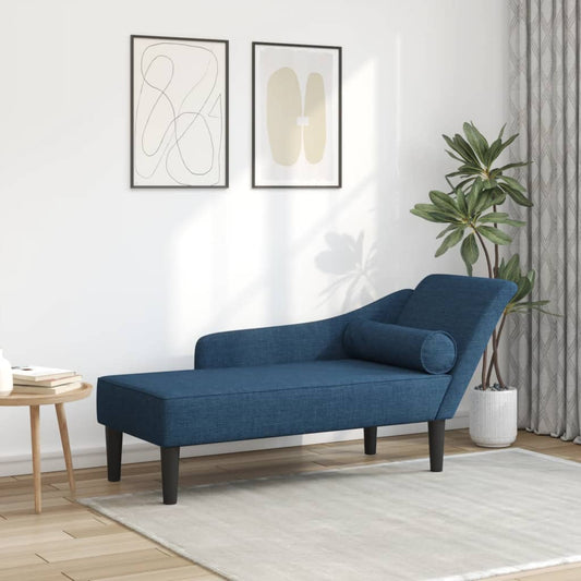 Chaise longue with cushions, blue, textile