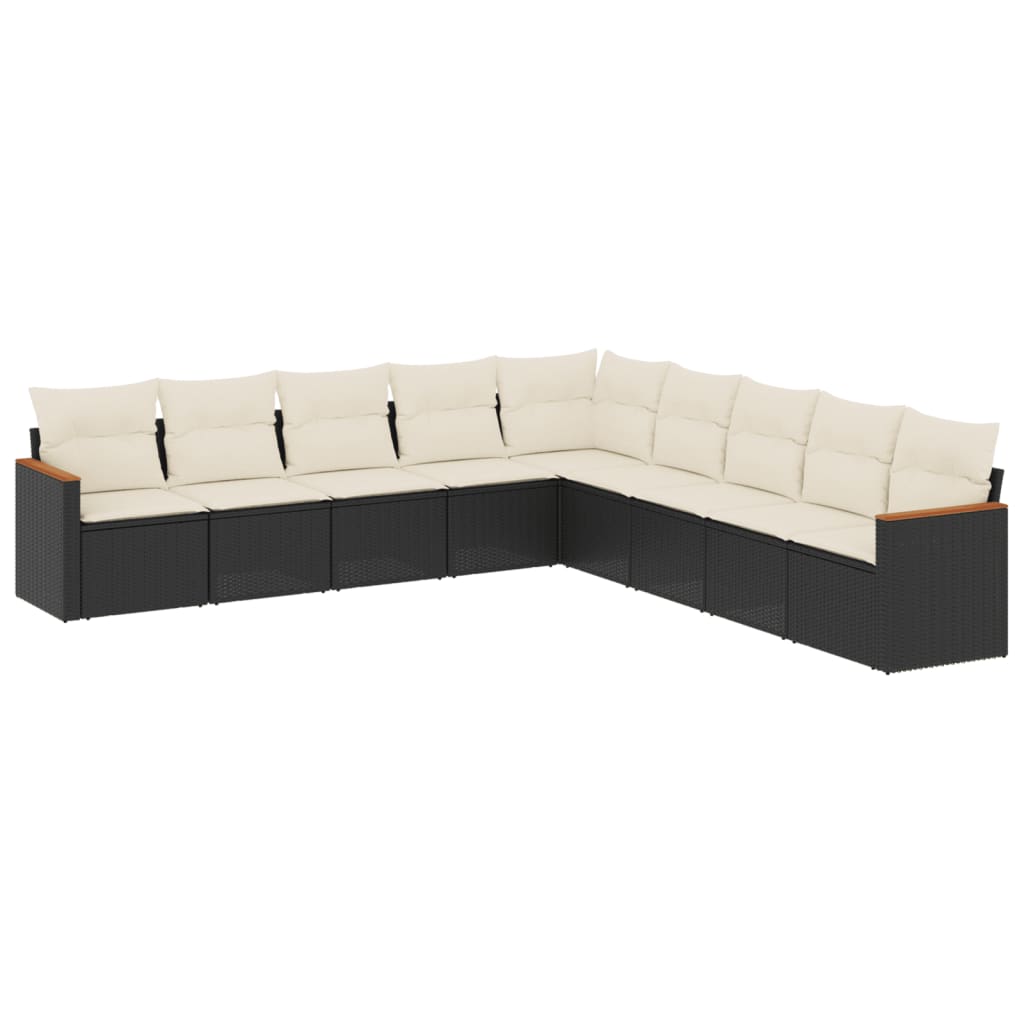 Set mobilier de grădină cu perne, 9 piese, negru, poliratan