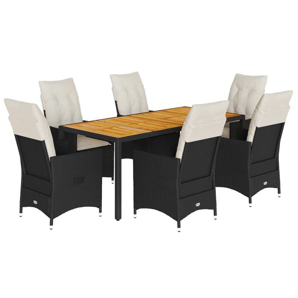 Set mobilier de grădină cu perne, 7 piese, negru, poliratan