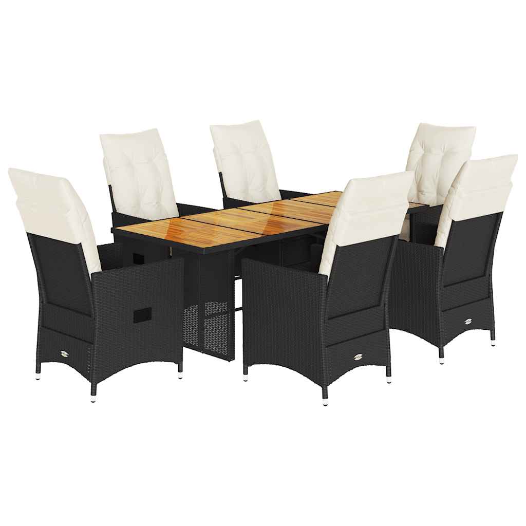 Set mobilier de grădină cu perne, 7 piese, negru, poliratan