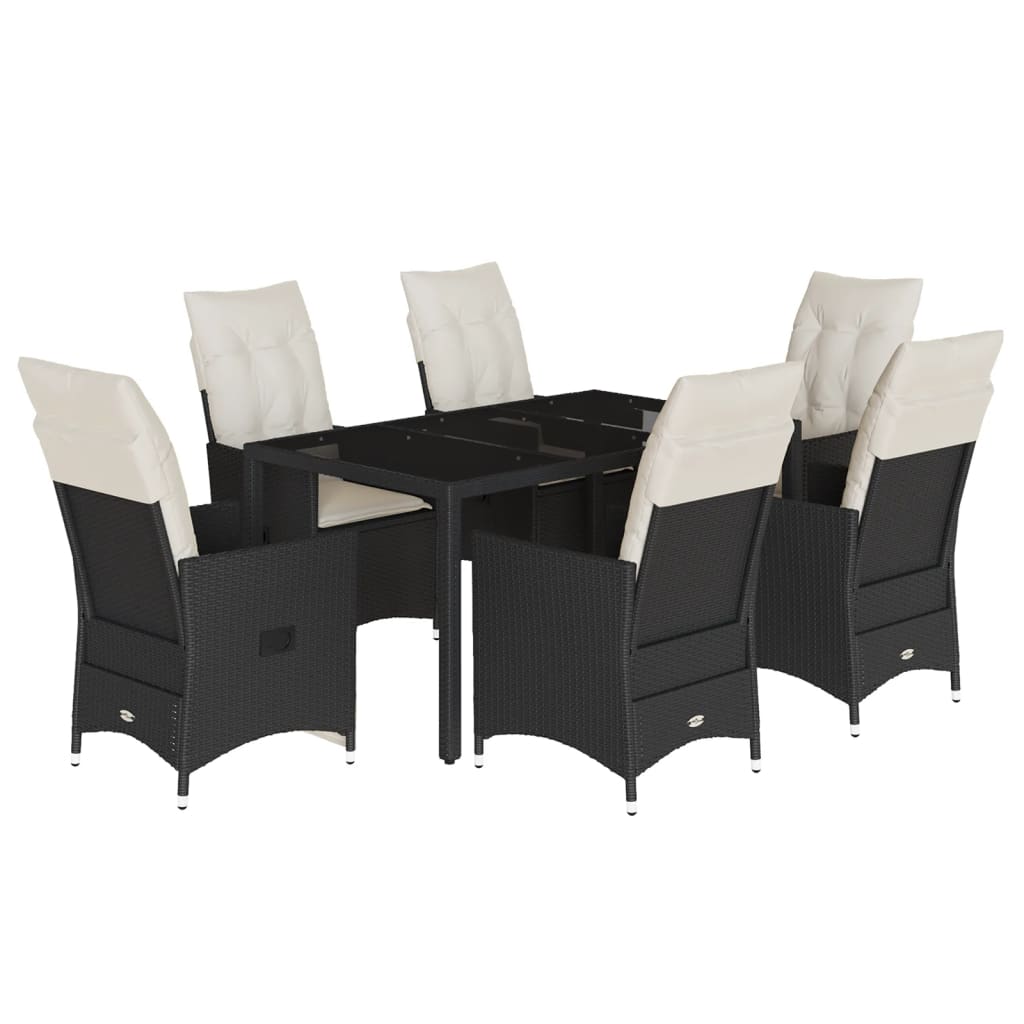 Set mobilier de grădină cu perne, 7 piese, negru, poliratan