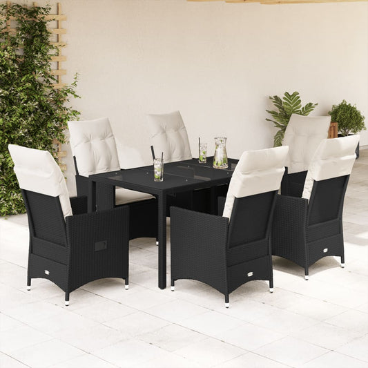 Set mobilier de grădină cu perne, 7 piese, negru, poliratan