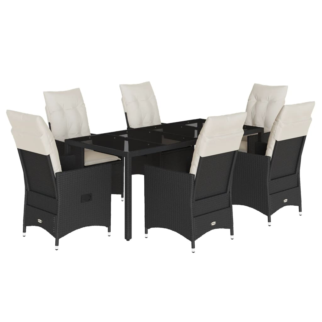 Set mobilier de grădină cu perne, 7 piese, negru, poliratan