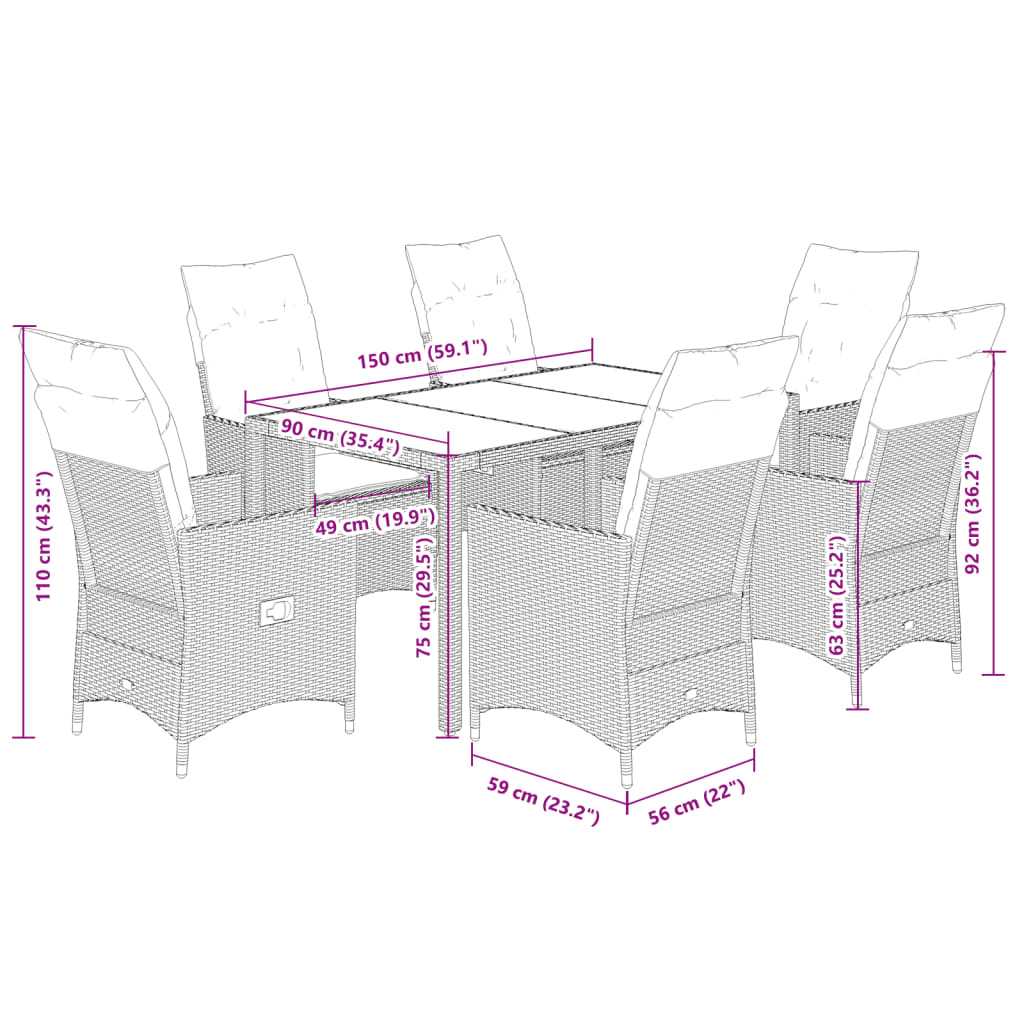 7-piece garden furniture set with cushions, grey, polyrattan