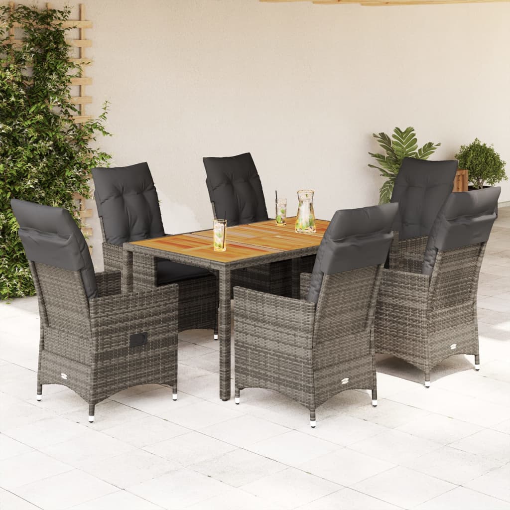 7-piece garden furniture set with cushions, grey, polyrattan