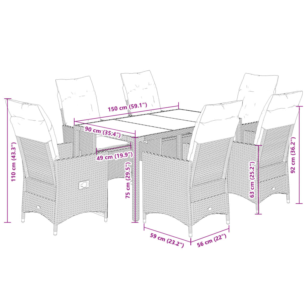 7-piece garden furniture set with cushions, grey, polyrattan