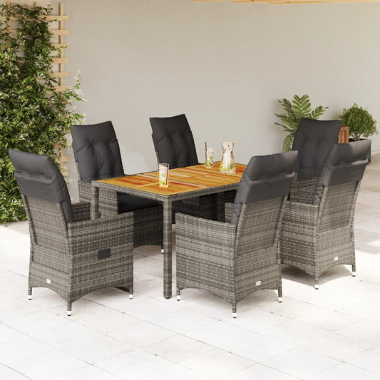 7-piece garden furniture set with cushions, grey, polyrattan