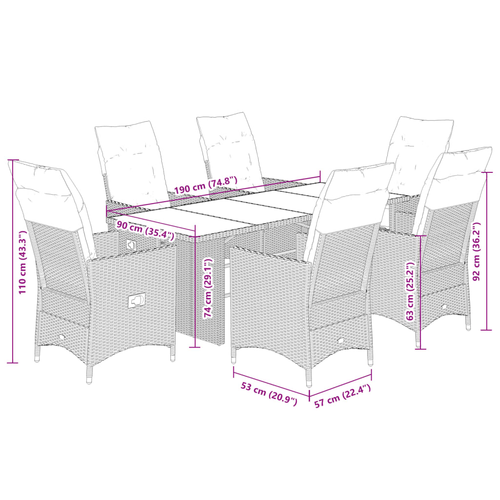 7-piece garden furniture set with cushions, grey, polyrattan