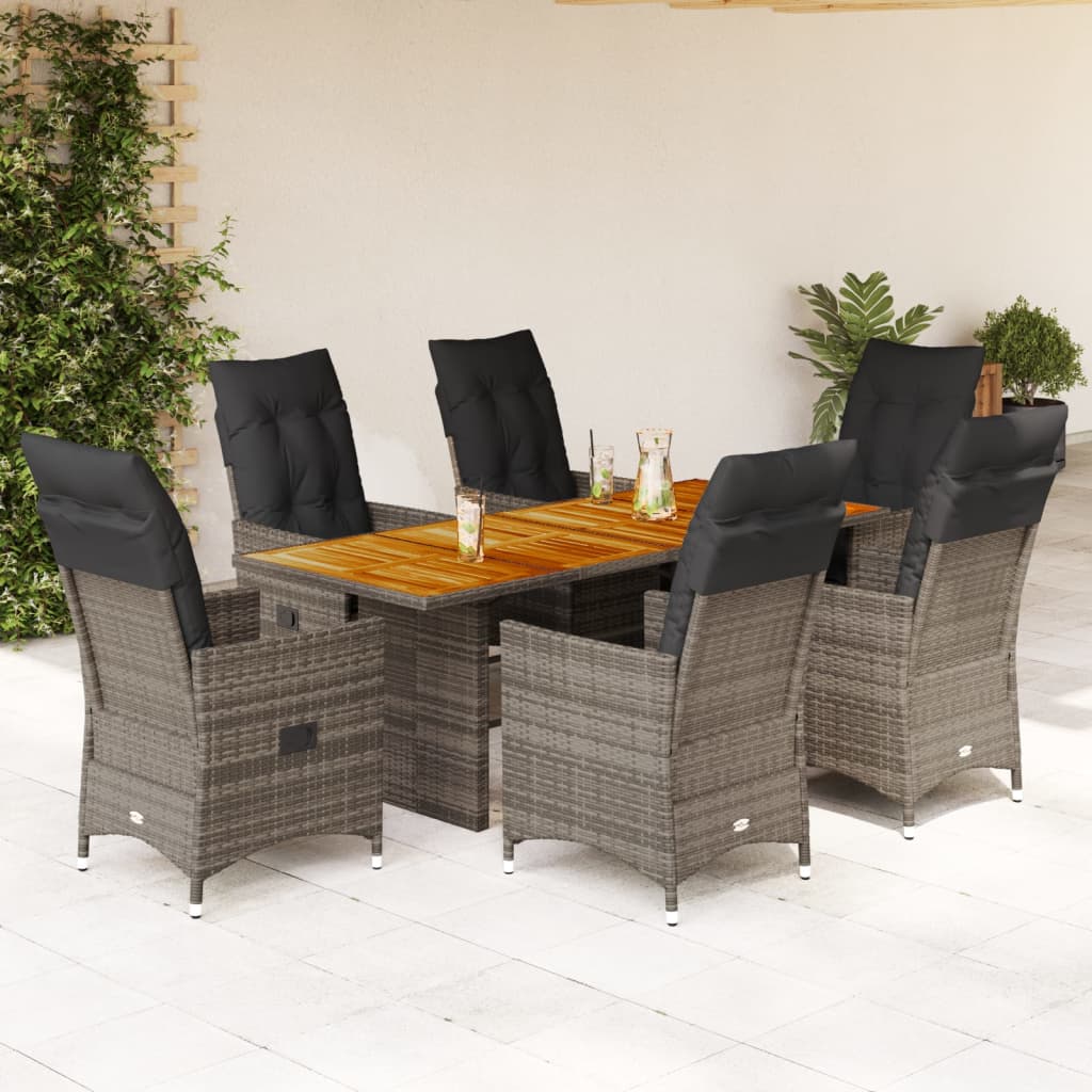 7-piece garden furniture set with cushions, grey, polyrattan