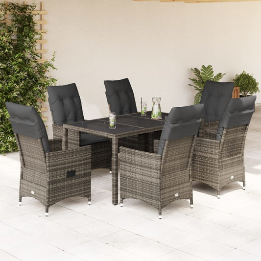 7-piece garden furniture set with cushions, grey, polyrattan