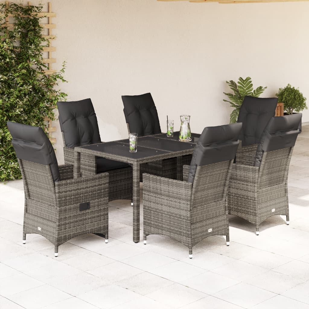 7-piece garden furniture set with cushions, grey, polyrattan