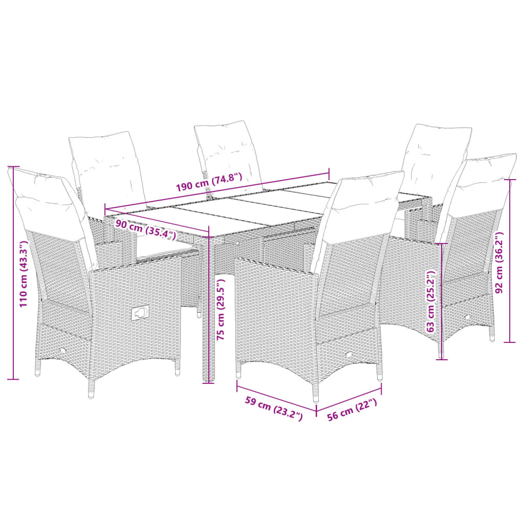 7-piece garden furniture set with cushions, grey, polyrattan