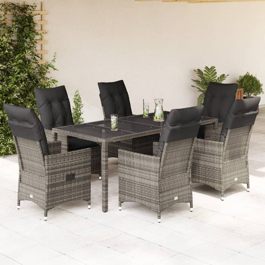 7-piece garden furniture set with cushions, grey, polyrattan