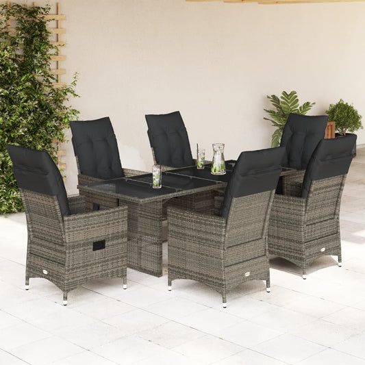 7-piece garden furniture set with cushions, grey, polyrattan