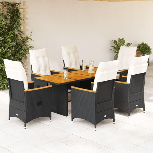 Set mobilier de grădină cu perne, 7 piese, negru, poliratan