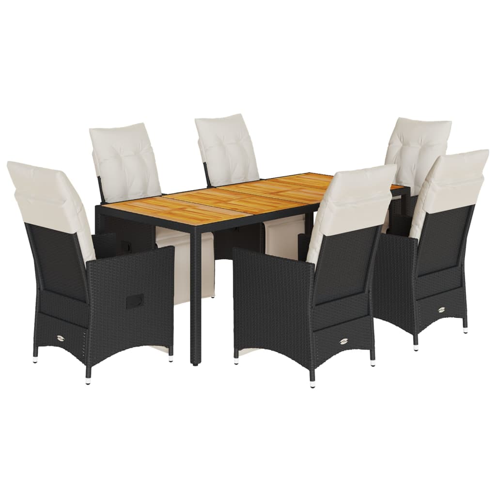 Set mobilier de grădină cu perne, 7 piese, negru, poliratan