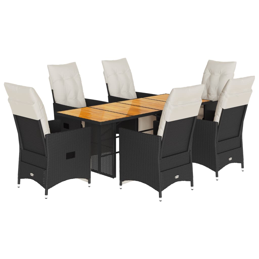 Set mobilier de grădină cu perne, 7 piese, negru, poliratan