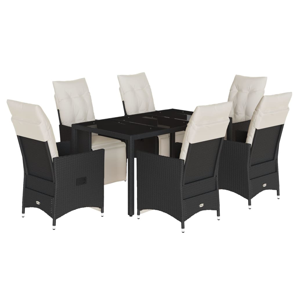 Set mobilier de grădină cu perne, 7 piese, negru, poliratan