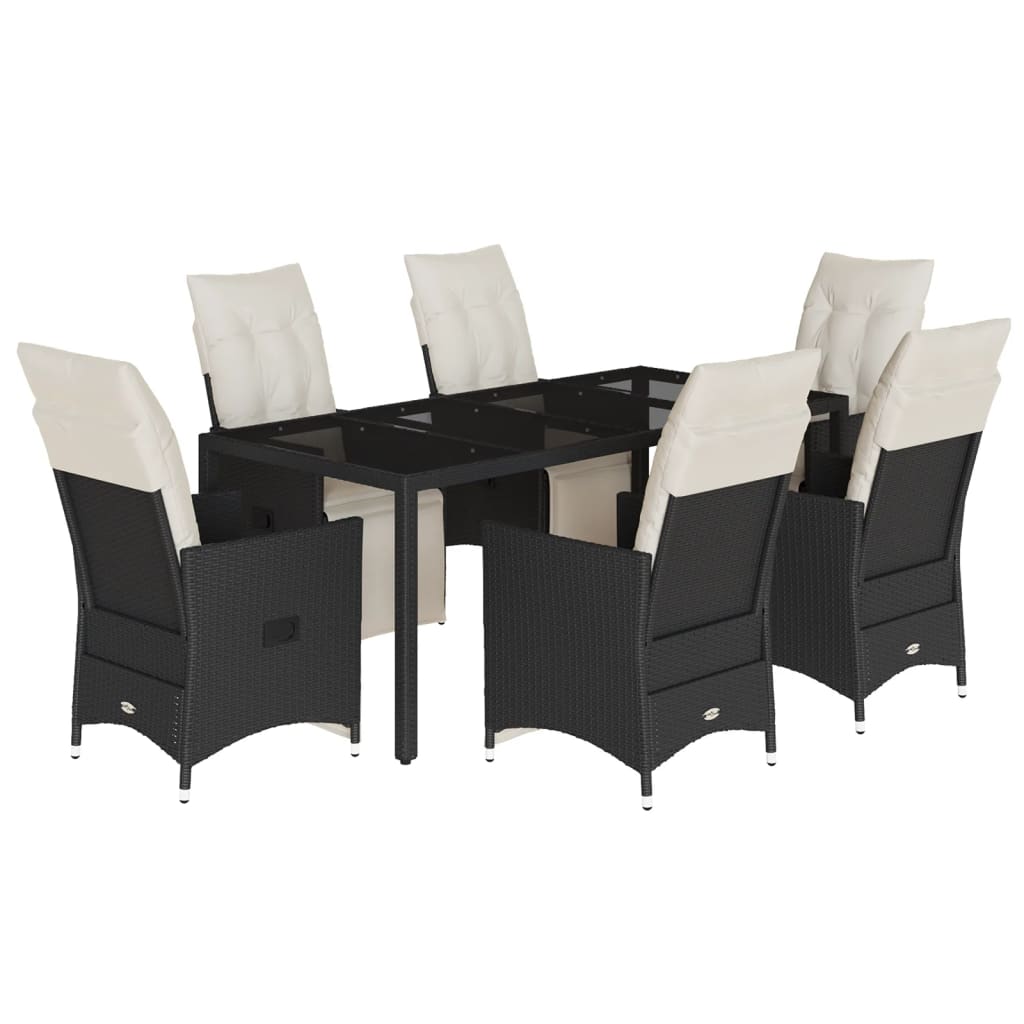 Set mobilier de grădină cu perne, 7 piese, negru, poliratan