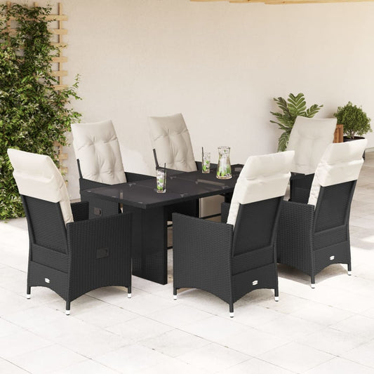 Set mobilier de grădină cu perne, 7 piese, negru, poliratan