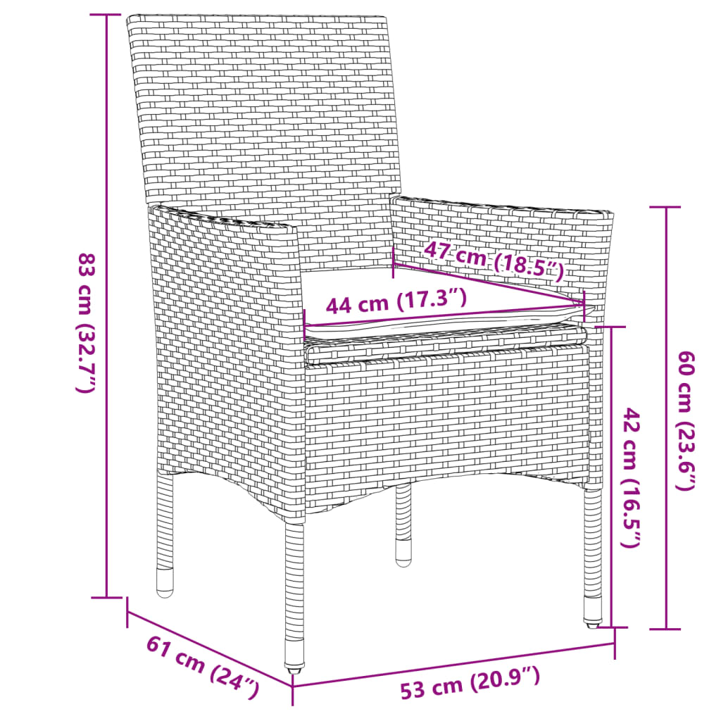 Garden furniture set with cushions, 7 pieces, polyrattan and glass