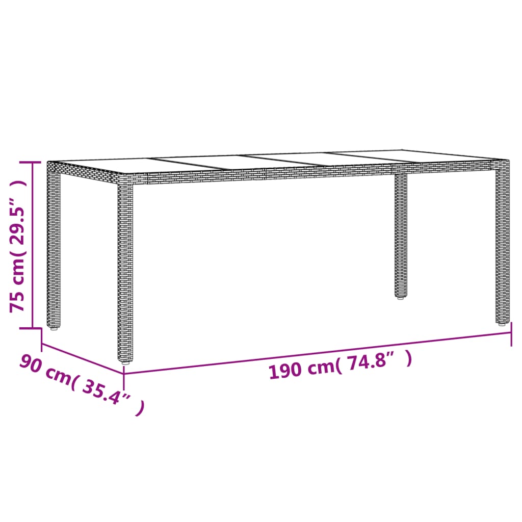 Garden furniture set with cushions, 7 pieces, polyrattan and glass