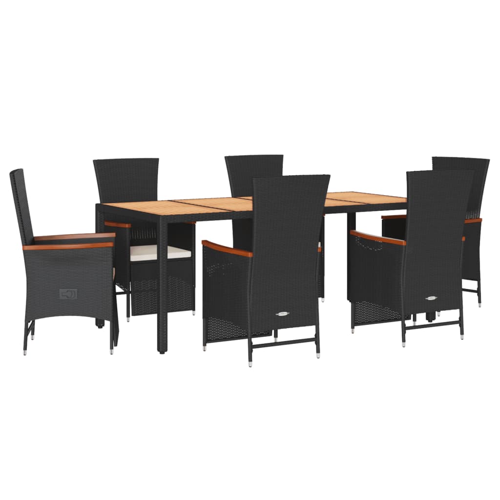 Set mobilier de grădină cu perne, 7 piese, negru, poliratan