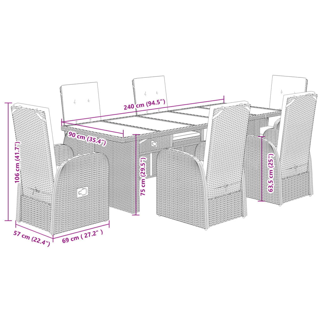 7-piece garden furniture set with cushions, grey, polyrattan