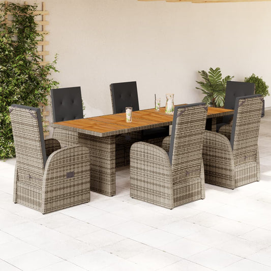 7-piece garden furniture set with cushions, grey, polyrattan