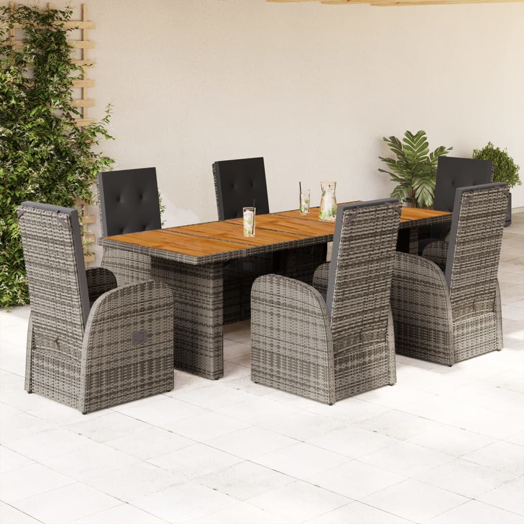 7-piece garden furniture set with cushions, grey, polyrattan