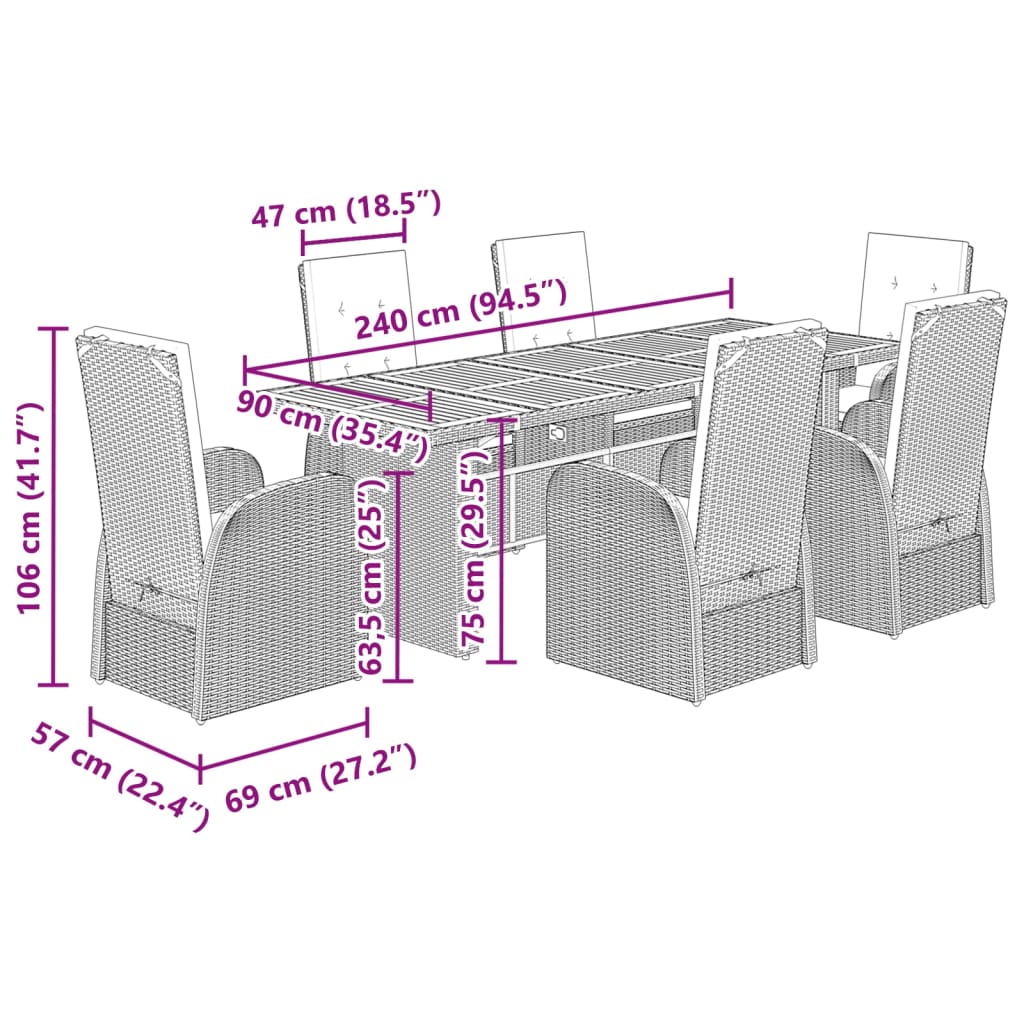 7-piece garden furniture set with cushions, grey, polyrattan