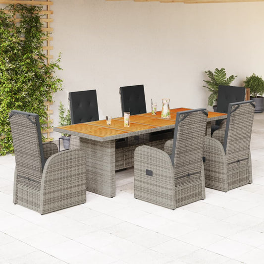 7-piece garden furniture set with cushions, grey, polyrattan