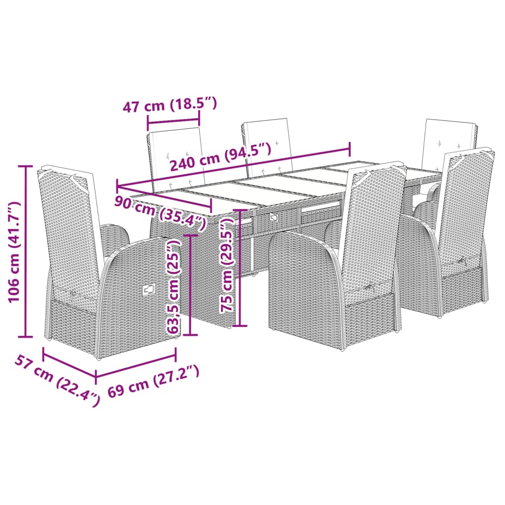 7-piece garden furniture set with cushions, grey, polyrattan