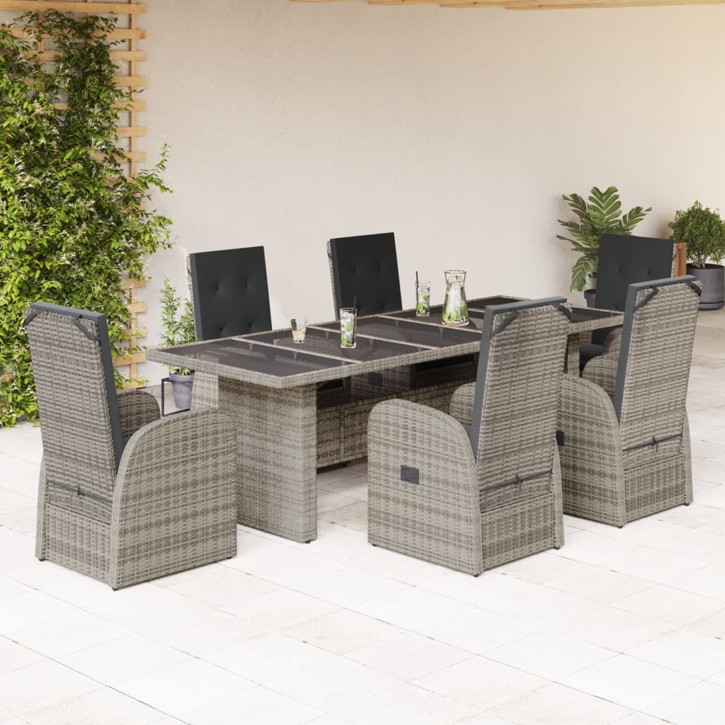 7-piece garden furniture set with cushions, grey, polyrattan