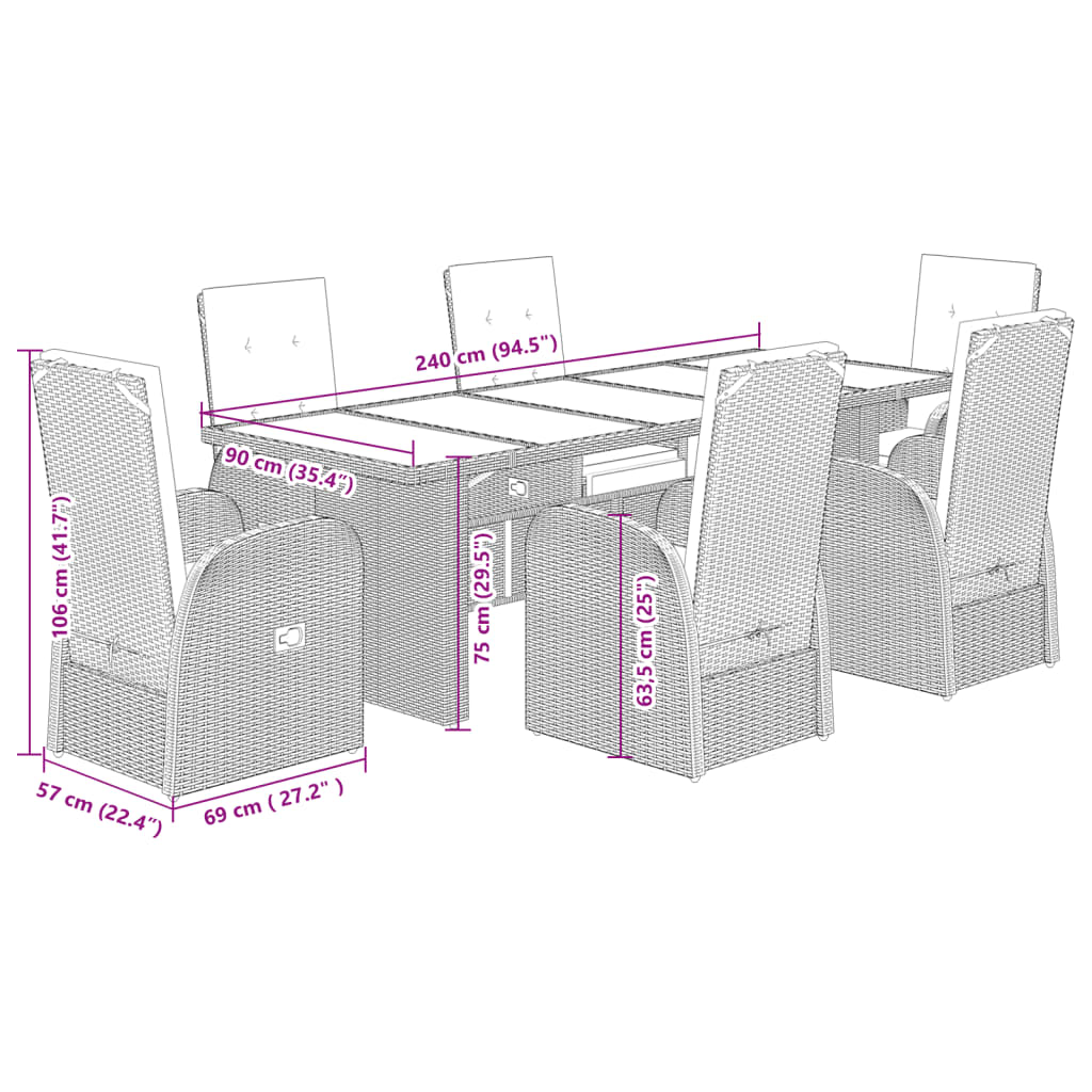 7-piece garden furniture set with cushions, grey, polyrattan