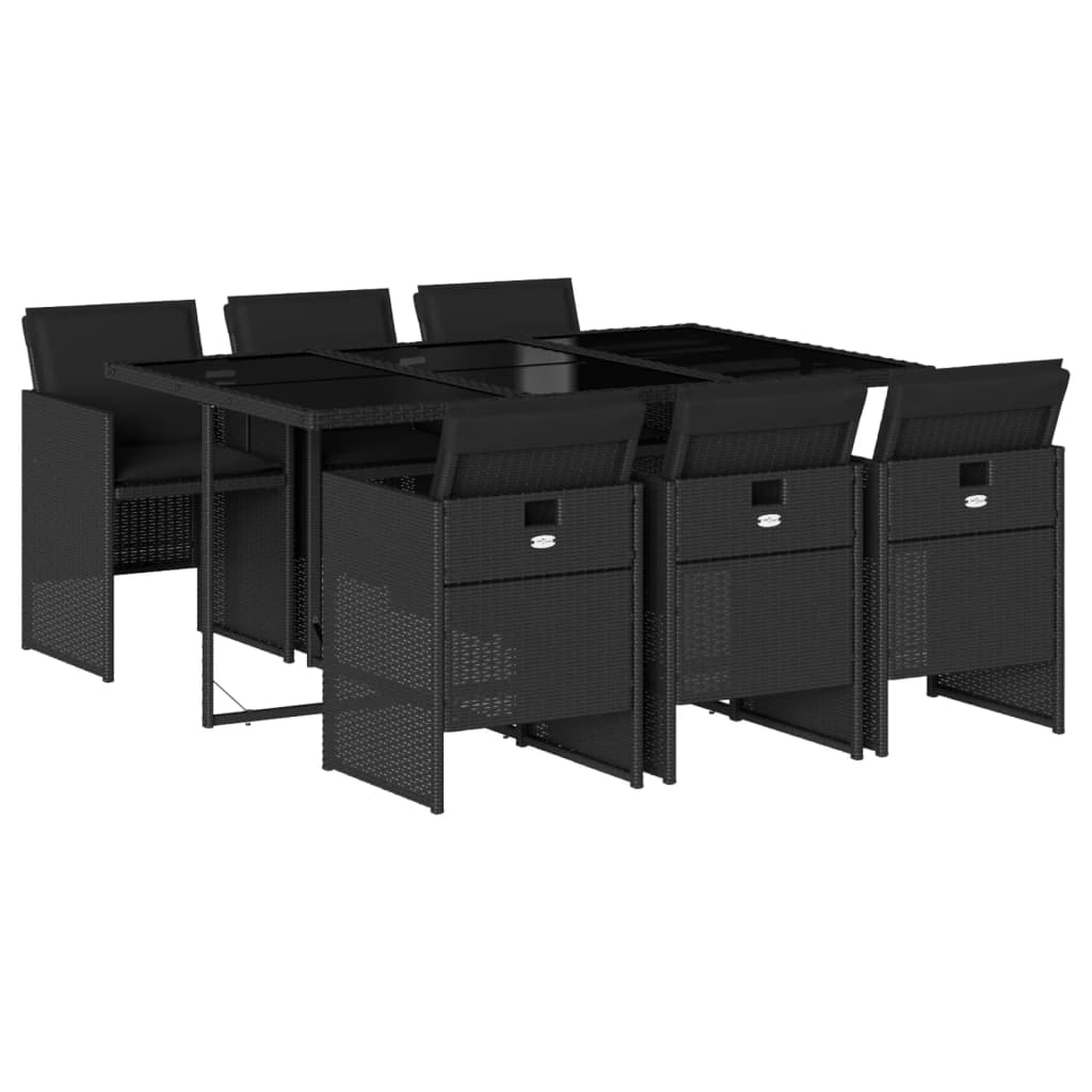 Set mobilier de grădină cu perne, 7 piese, negru, poliratan